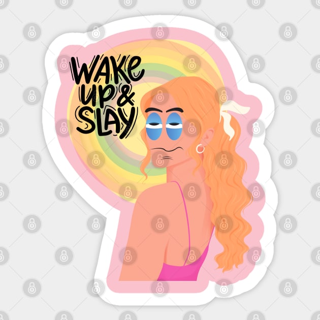 Slay all day sleep all night Sticker by VultureVomitInc
